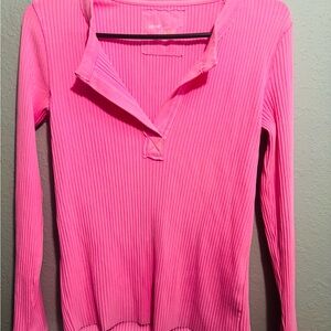 Aerie Bright Pink Ribbed Long Sleeve Top
